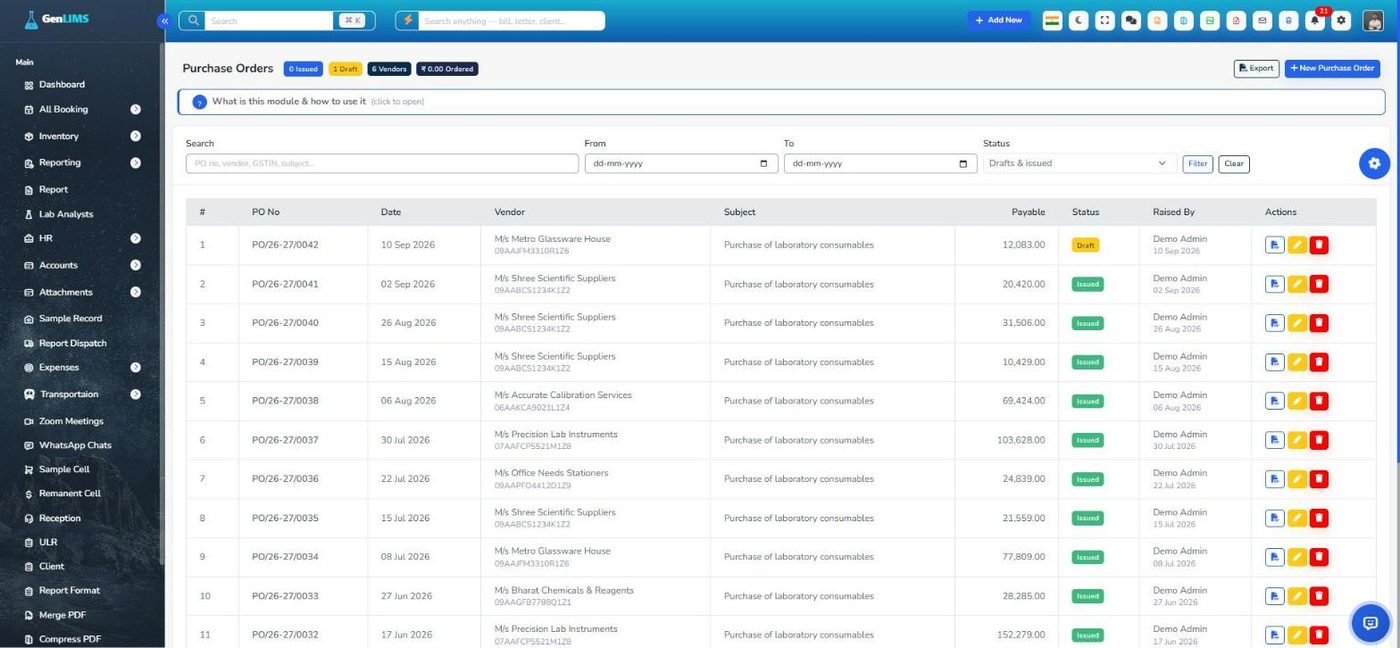 Purchase Orders list
